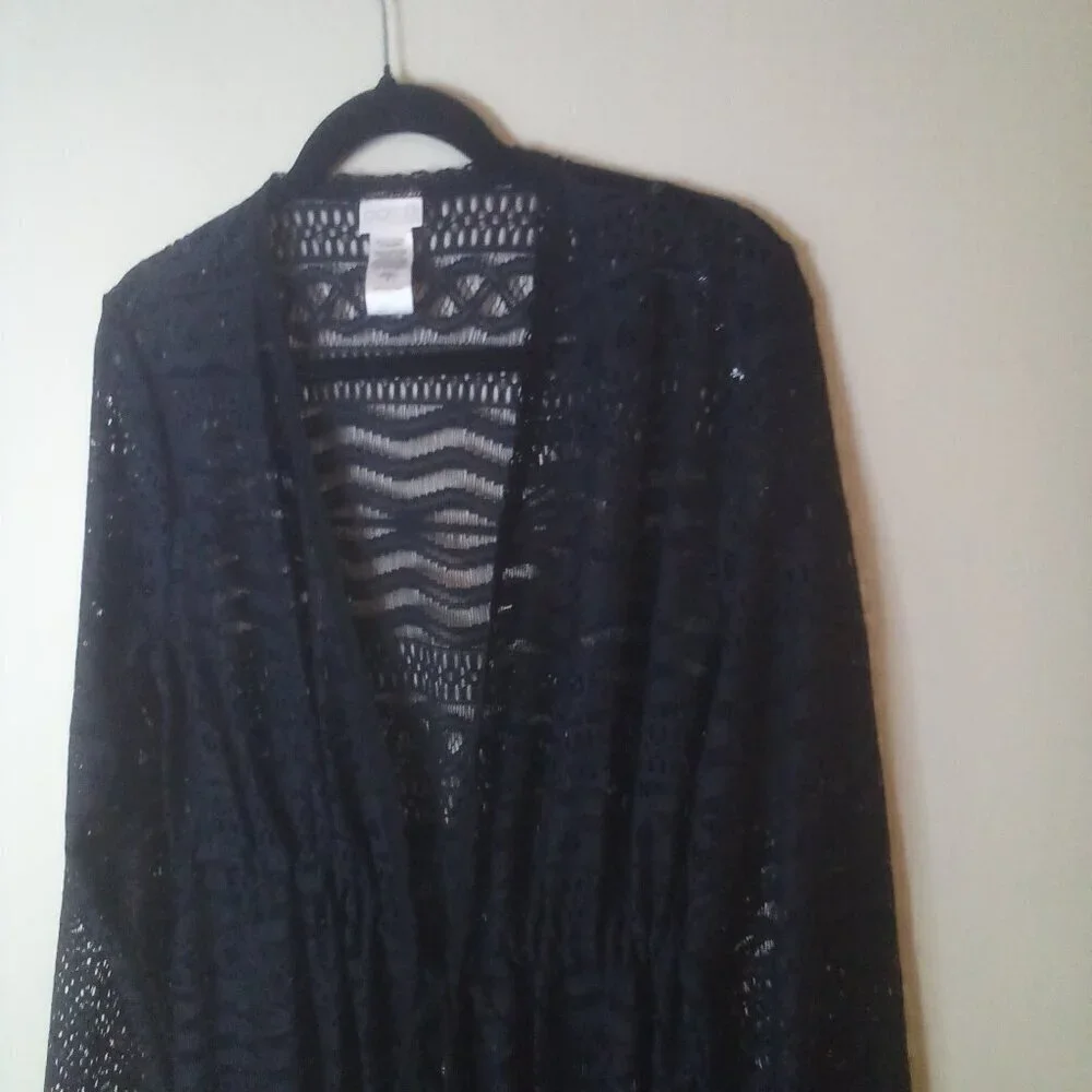 Dotti Cardigan Sweater Women S Long Sleeve Fringe Lace Open Tie Front Black